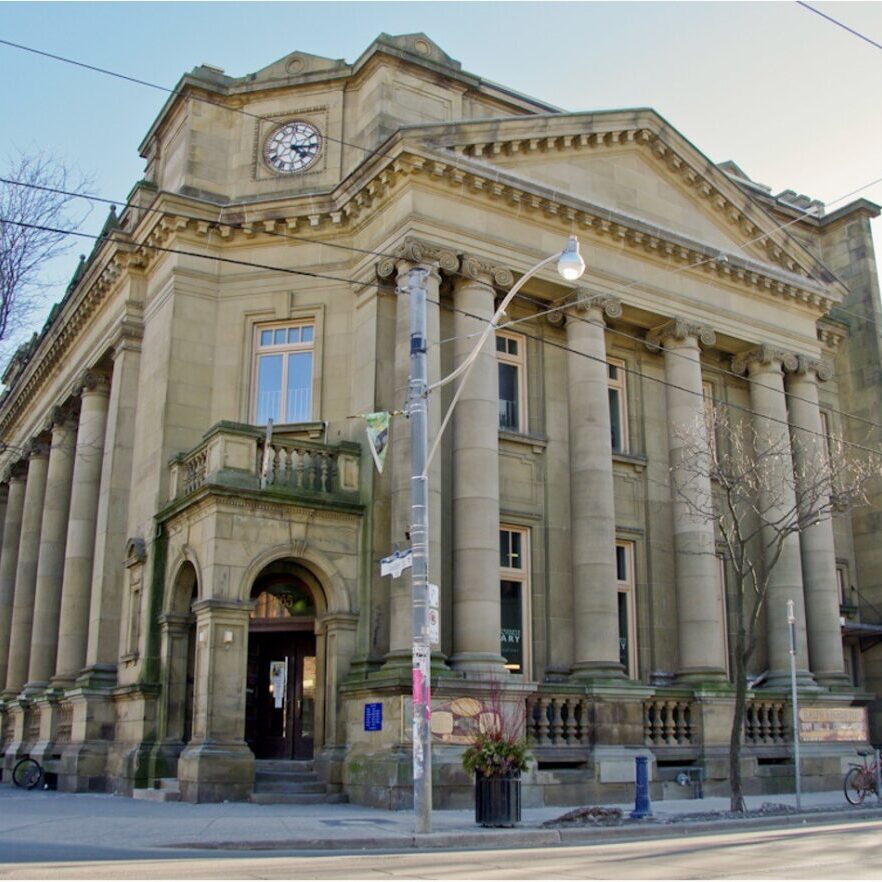 A photo from the street of the Ralph Thornton Community Centre at 765 Queen St. E